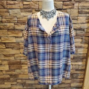 BEAN SIGNATURE TUNIC BLUE 3/4 SLEEVE LINEN/RAYON  SIZE 3X